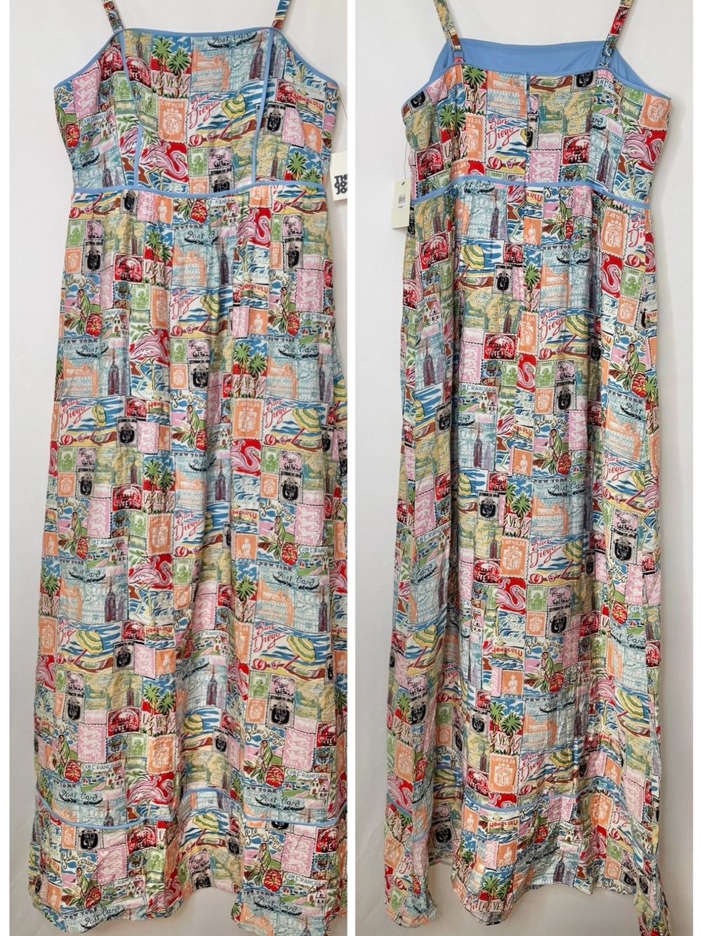 The Good Journey Travel Postcard Print Maxi Sundress - Multicolor